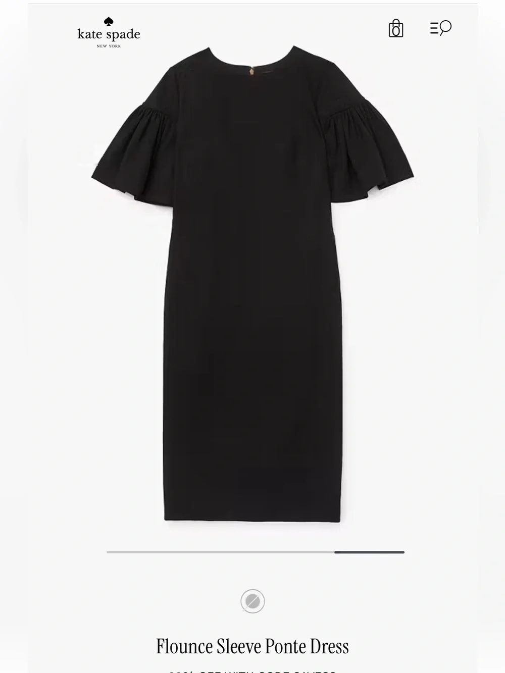 NWOT kate spade Black Ponte Dress Midi with Flutter Sleeves